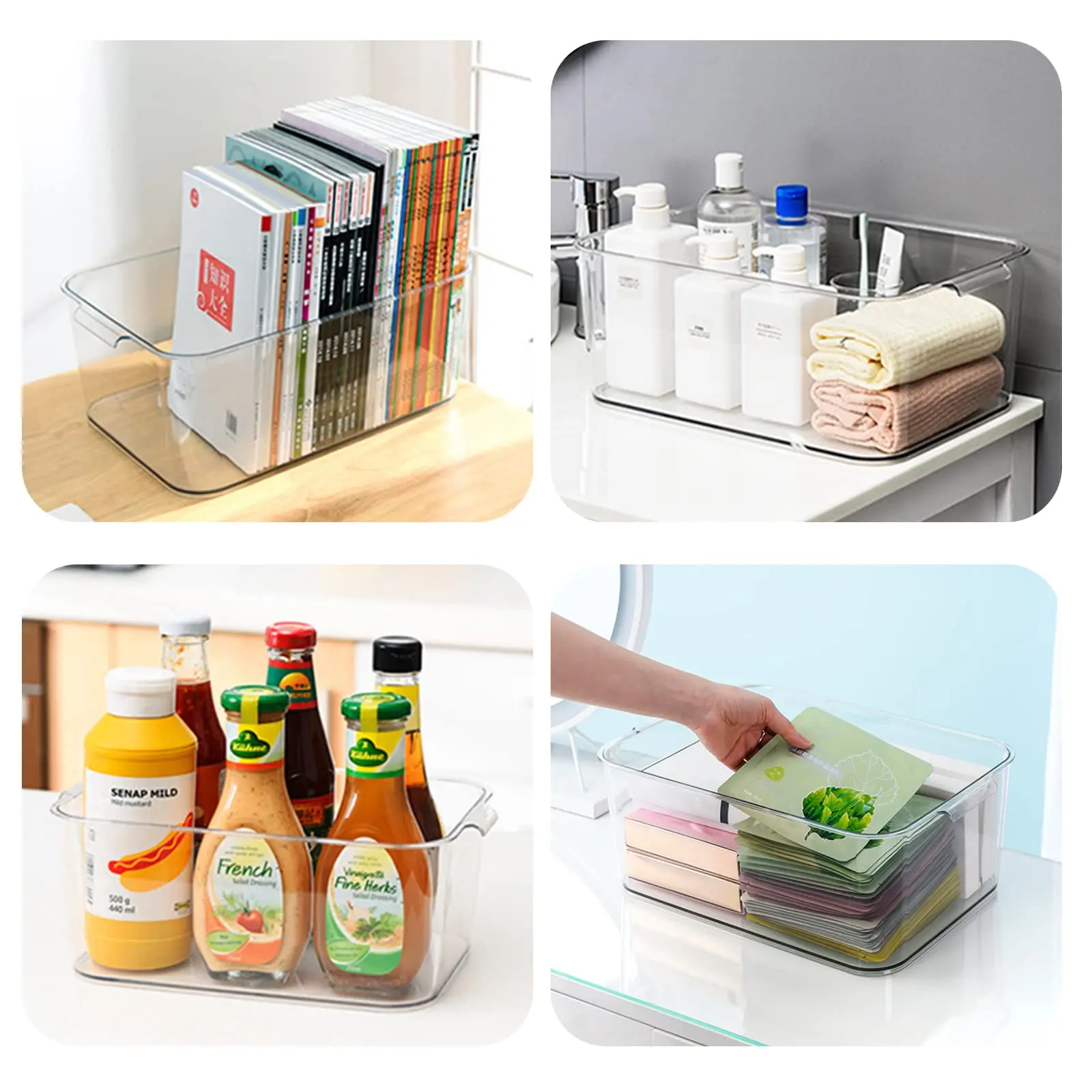 Прозрачные пластиковые контейнеры для хранения со съемными бамбуковыми крышками, ручки, Штабелируемый контейнер с крышкой для кухни, контейнер для пищевых продуктов, декоративный набор корзин