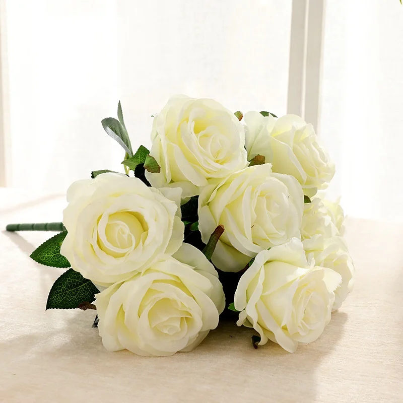 Wedding supply white and red cheap real touch artificial flowers bouquet wholesale for home decor in bulk