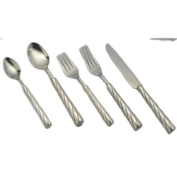 Brass Silver Plated Cutlery Dining Table Dinnerware Cutlery Set Luxury Design Brass Metal 5 Piece Cutlery Set Wholesale