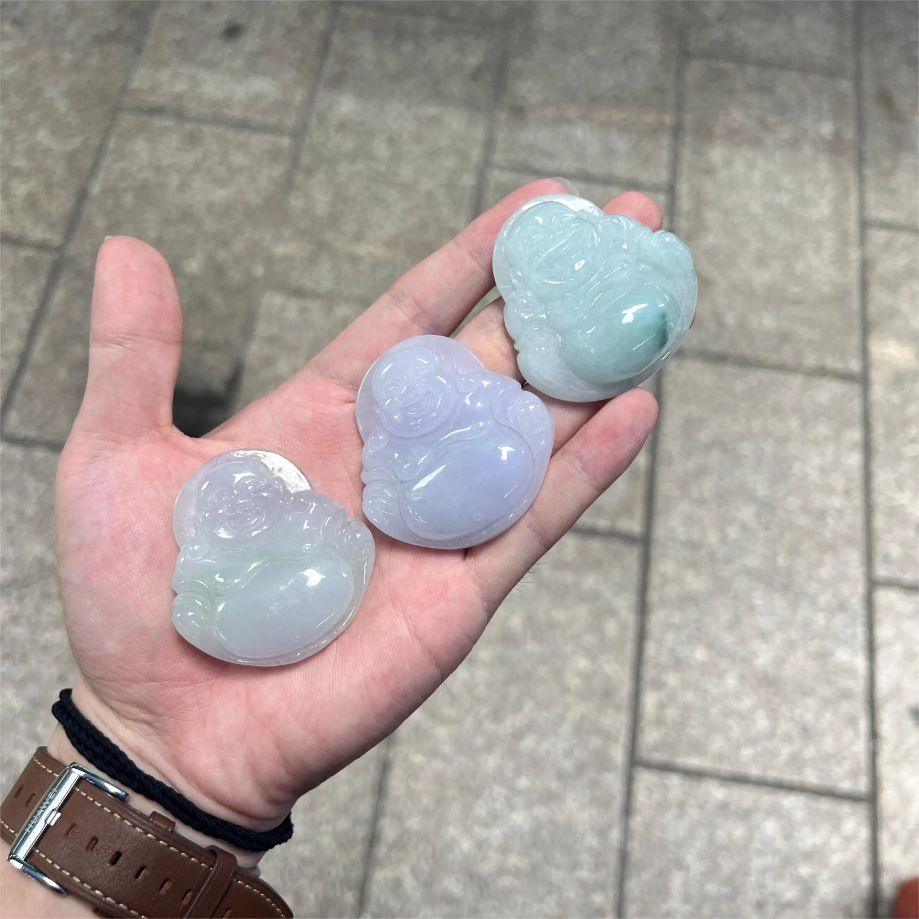 Wholesale Myanmar Bruma Jade Transparent Green Laughing Budda 35mm Carved Jade Pendant For Jewelry Pendent DIY Accessories