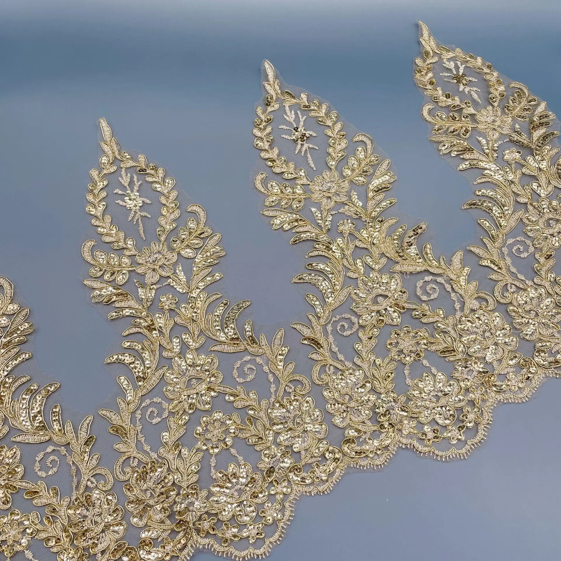 ZSY Wholesale metallic gold thread lace trim wide bridal sequins lace trim border lace trim embroidery