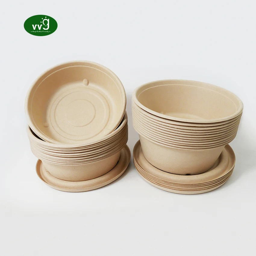 VVG no added pfas bodegradable bamboo pulp custom microwavable take away hot soup food disposable bowls with lids
