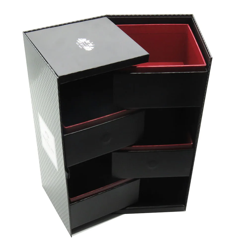 custom 4 tiers chipboard gift liquor glass bottle packaging single malt unique paper whisky box