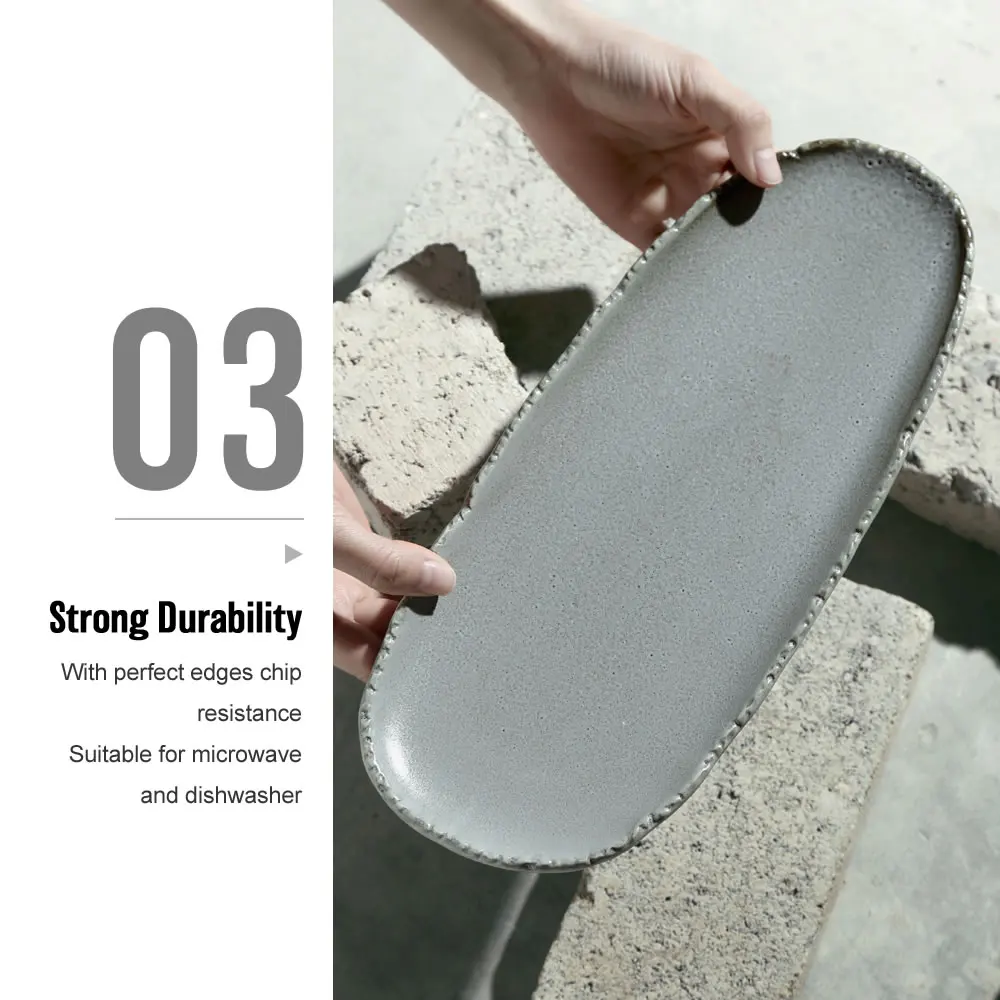 Factory Wholesale Nordic Style Hotel Used Irregular Shape Ceramic Dinner Plates Matte Grey Porcelain Fish Plate For Restaurant