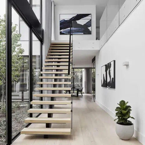 Stairs suppliers high quality I shape mono beam wooden straight stair steel structure for house