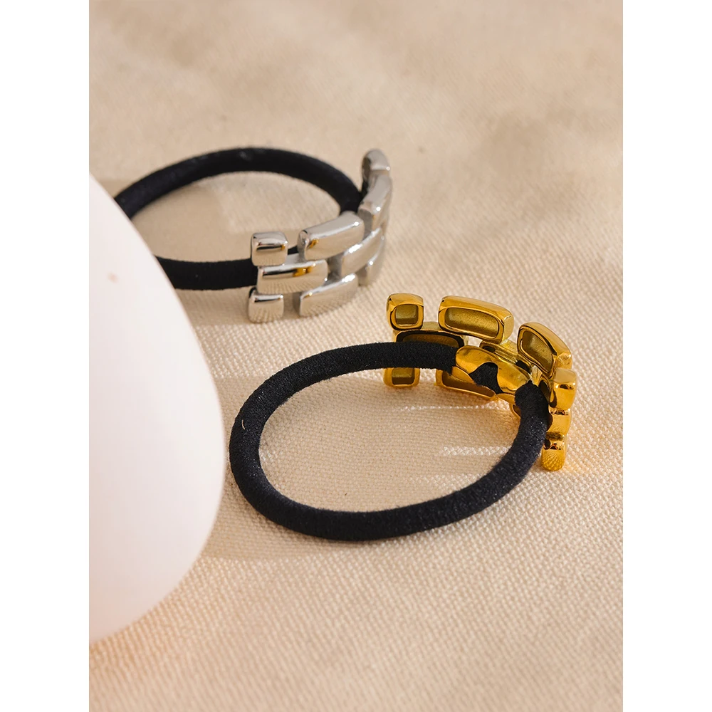 JINYOU 136 Stainless Steel Geometric Statement Headband Hair Accessories Jewelry Waterproof Elastic Band Ponytail Holder