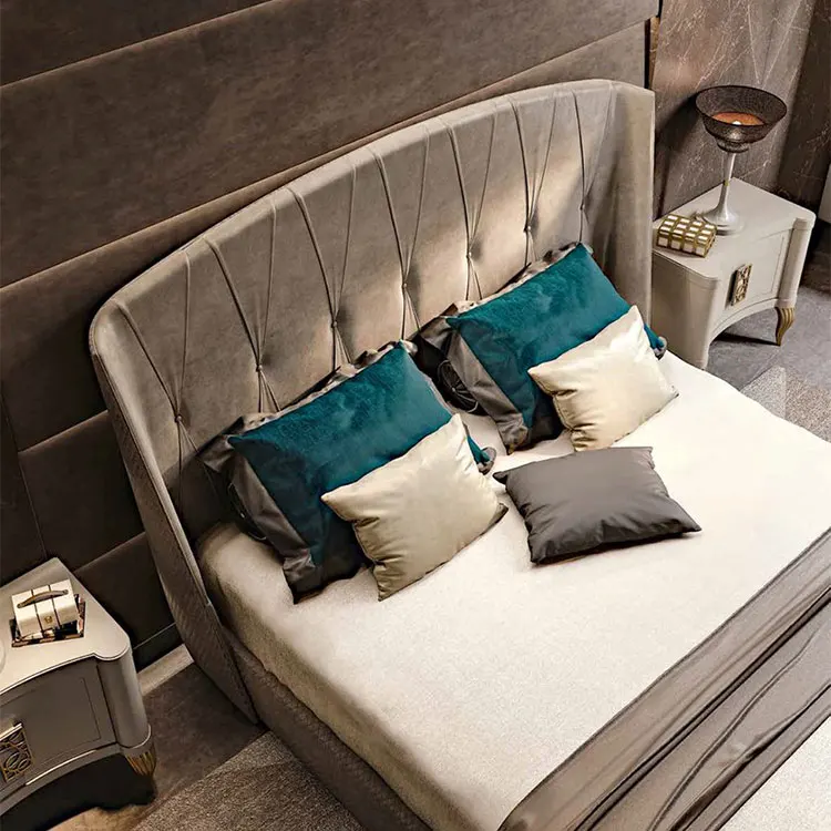 Soft modern upholstered bed in fabric interior design master bedroom furniture bed set with nightstand