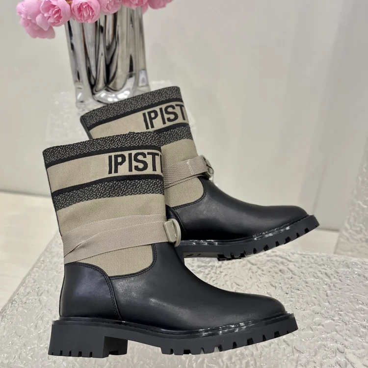 Shoes Stock Black Genuine Leather Luxury Designer Battage Vanata Shoes Winter Calf boots For Women