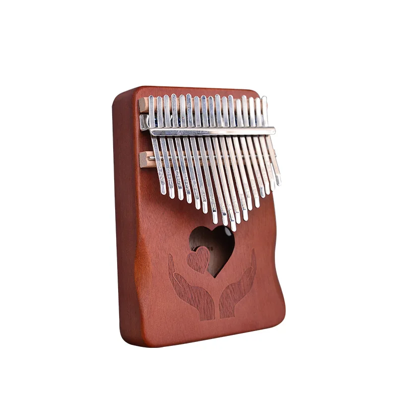 17-Tone Kalimba Thumb Piano Full Single Board Mahogany Portable Musical Instrument with Aluminum Djembe Drum and Birch Heads