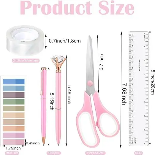 Multifunctional Pink Desktop Storage Rack Stapler Tape Scissors Holder Staple Stationery Set