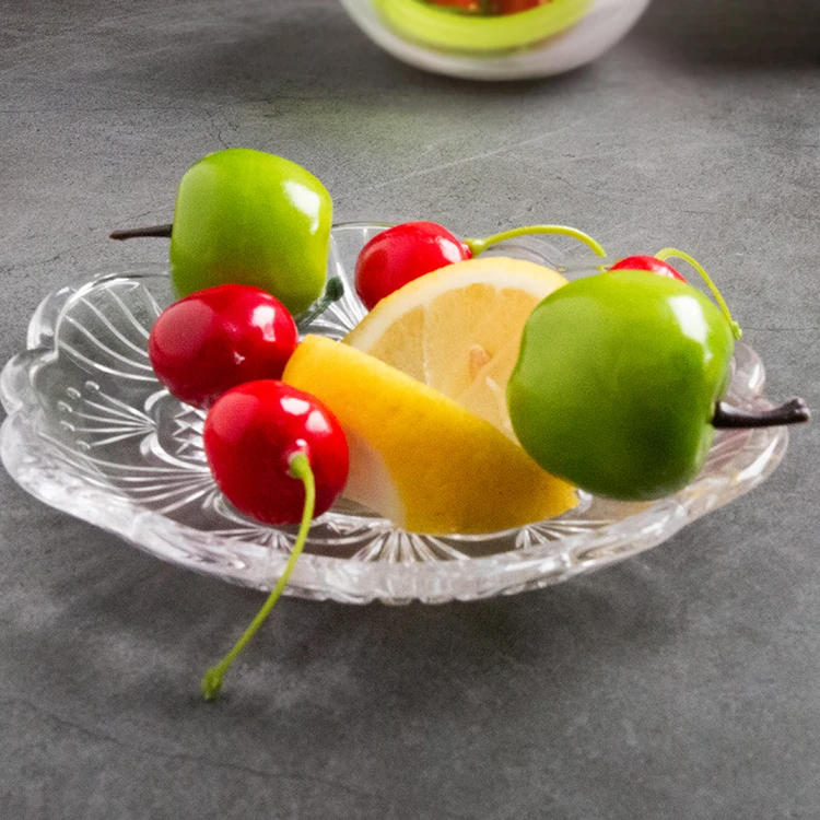 Length 5 inch flower shape classic design crystal glass dish dessert plates for fruit