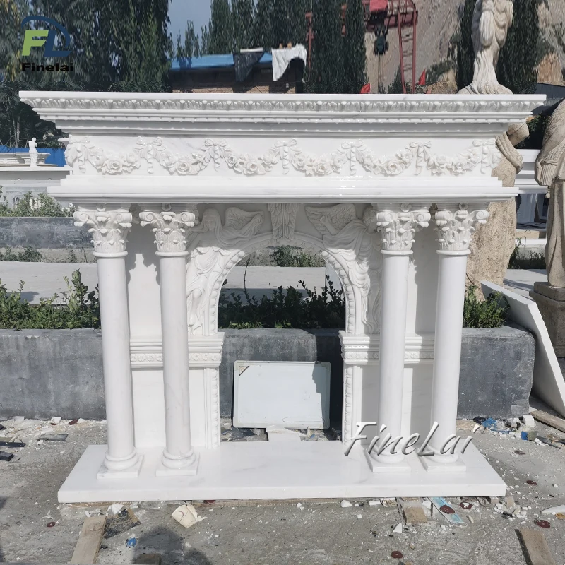 Finelai good quality contemporary arch built-in carved marble fireplace