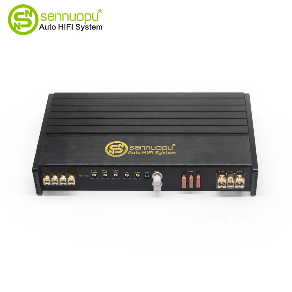 Sennuopu HQ-3000.1D Car Monoblock Subwoofer Amplifier Class AB with Equalizers 1 Channel Aluminium Universal Mono 30 Amp X 4