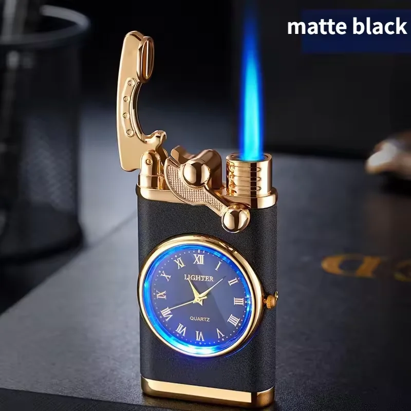 Newest Creative Fashion Electric Lighter Smart Watch Luxury Blue Flame Cigar Torch with Refillable Jet Feature for BBQ