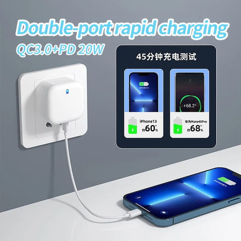 UK EU Plug 20W universal usb c travel charger dual usb adapter charger for phone tablet QC 3.0 Type C power adapter fast charger