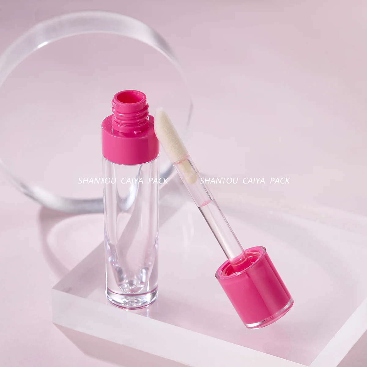 CAIYA Custom Logo Big Applicator Fat Wand 5.5ml Clear Rose Empty Lip Oil Containers Cosmetic Lip Gloss Tubes Lip Tint Bottles