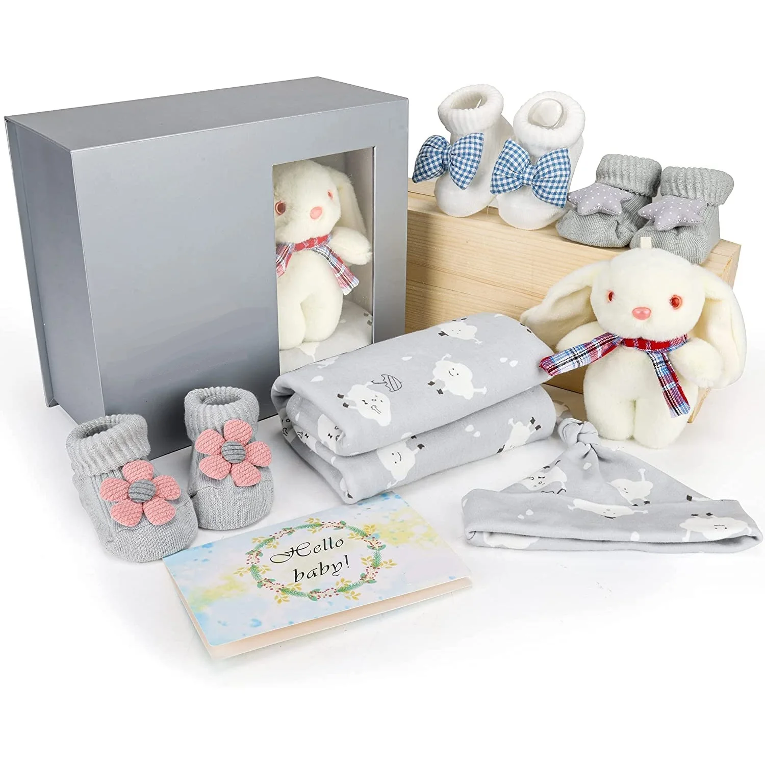 New Born Baby Gifts Sets Essentials for Baby Includes Swaddle Blanket and Hat Set Packs New Born Socks