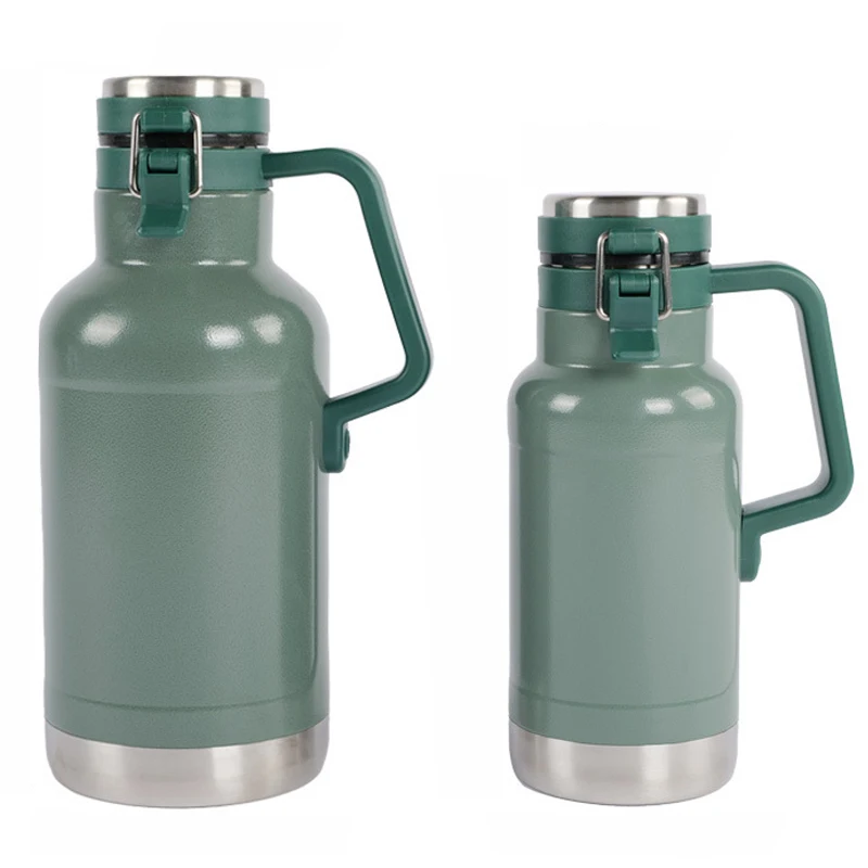Stock 32oz/64oz Outdoor Portable Travel Bottle Double Walled Insulated Thermos with Handle Leak Proof Beer Growler
