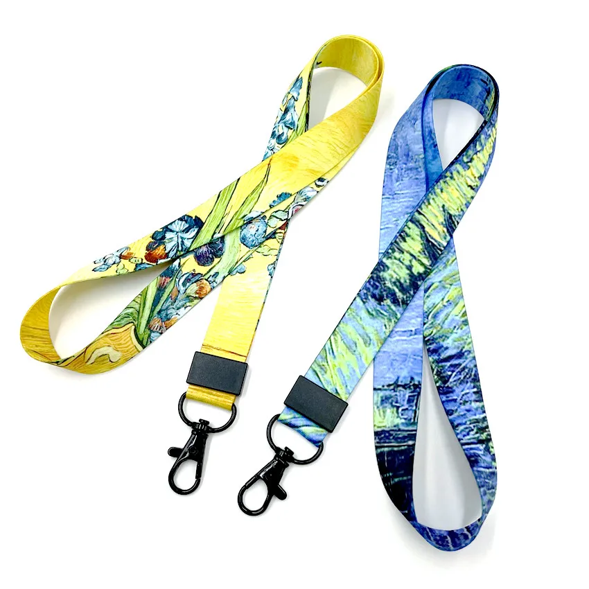 Factory free design custom dye sublimation logo Rpet keychain pink lanyard neck strap