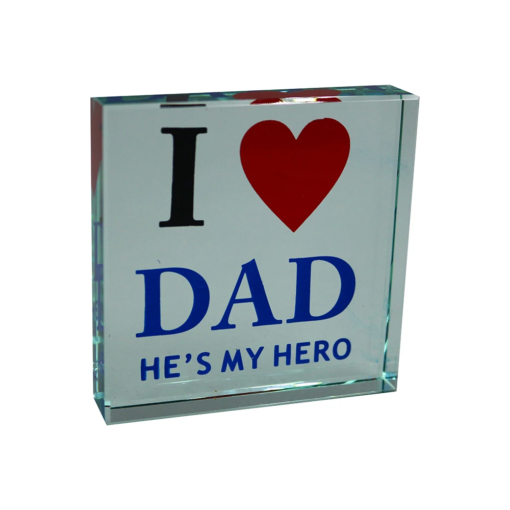 Оптовая продажа, пресс-папье со стеклянным кубиком и цветным логотипом, печать для подарка на День отца