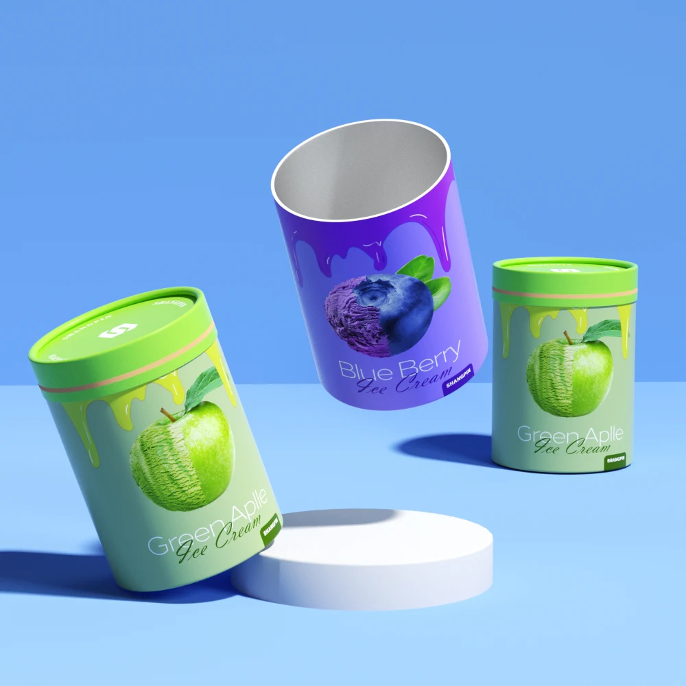 Eco-friendly 100g 250g Ice Cream Round Paper Tube Airtight Aluminum Foil Ice Lolly Ice Cream Packaging Tube With Lid