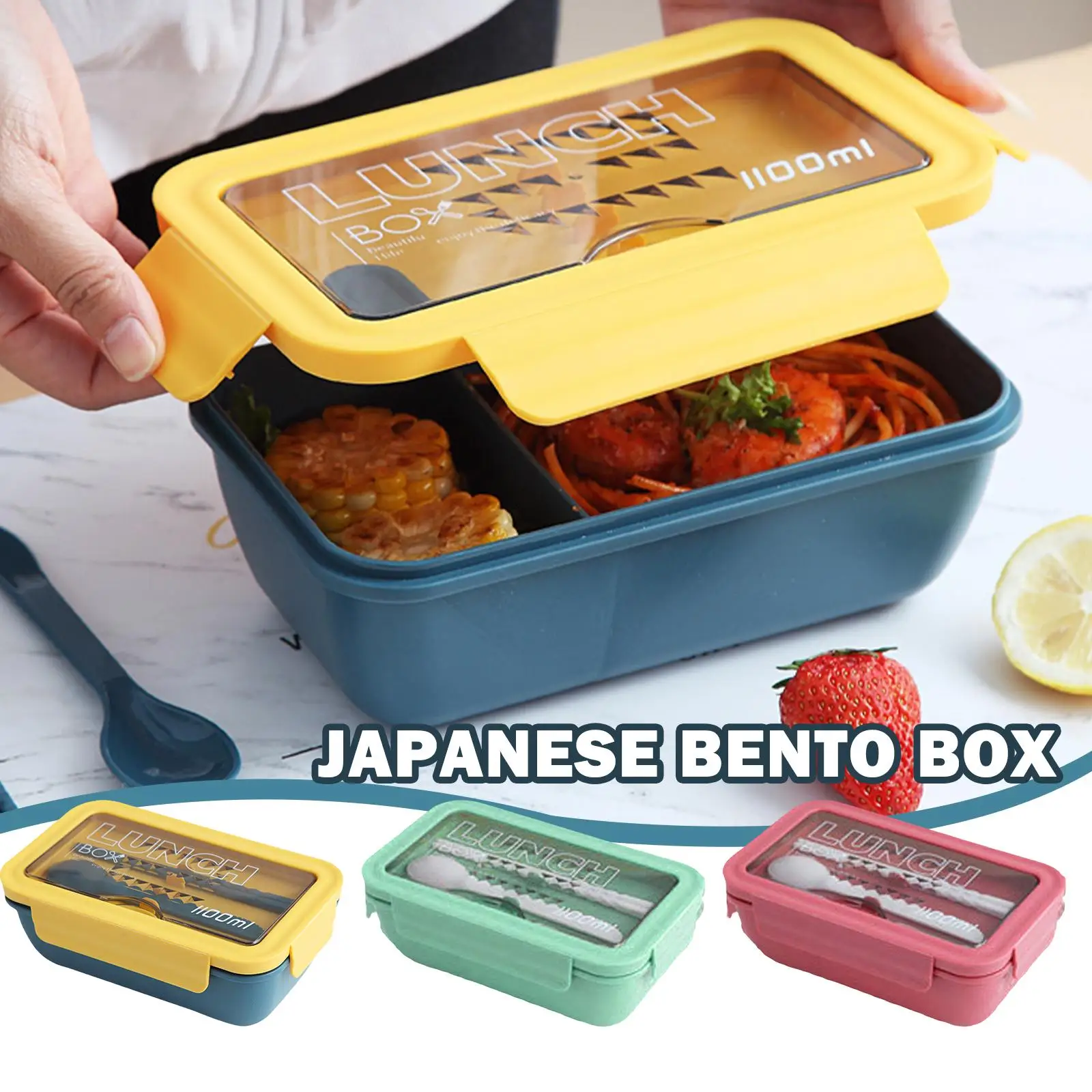 Bento Box детский Ланч-бокс для взрослых детей с ложкой палочек еды переносная коробка бенто 2 отделениями контейнеры обеда без BPA