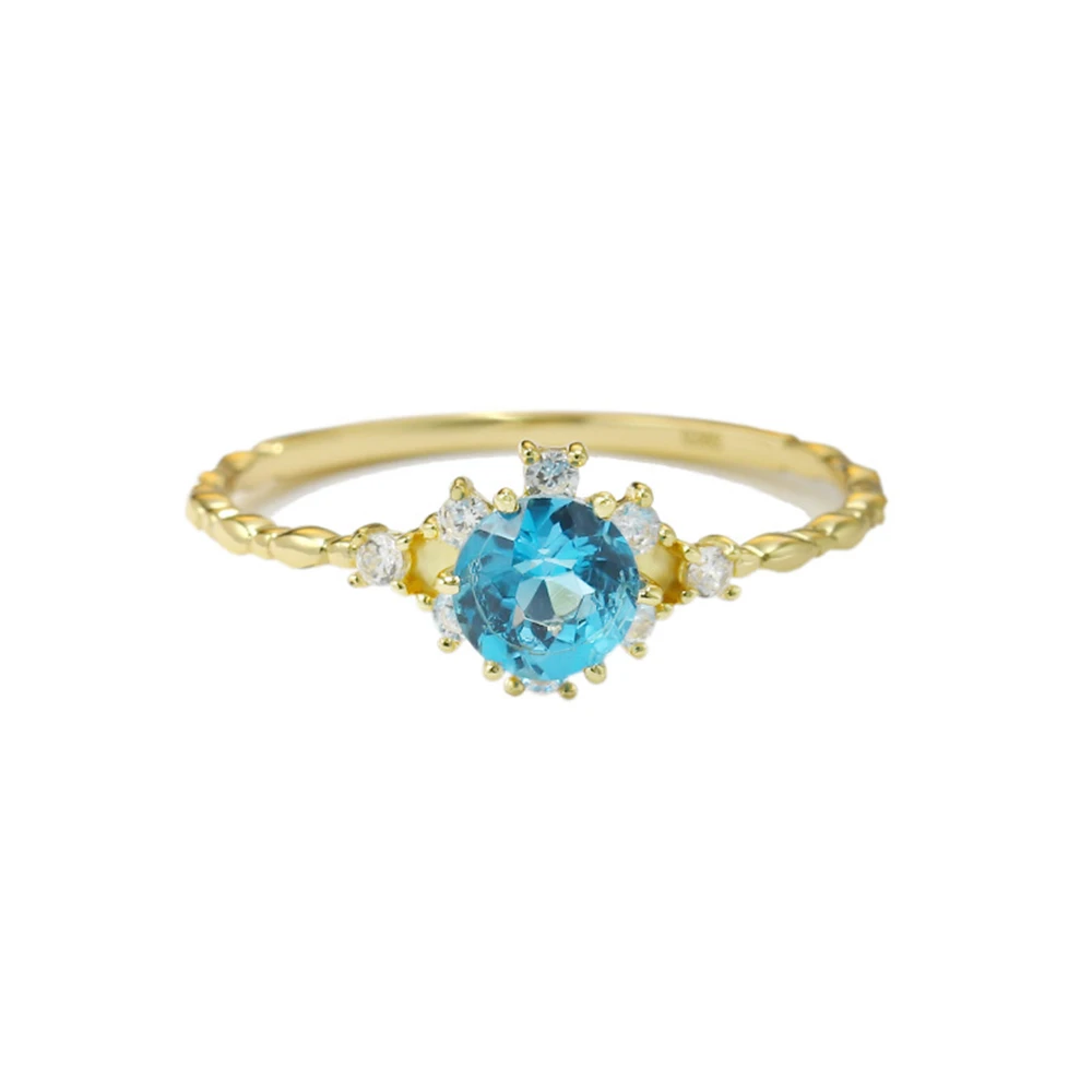 925 стерлингового серебра 14K позолоченный драгоценный камень Anillos Para Mujer синий топаз звезды вокруг