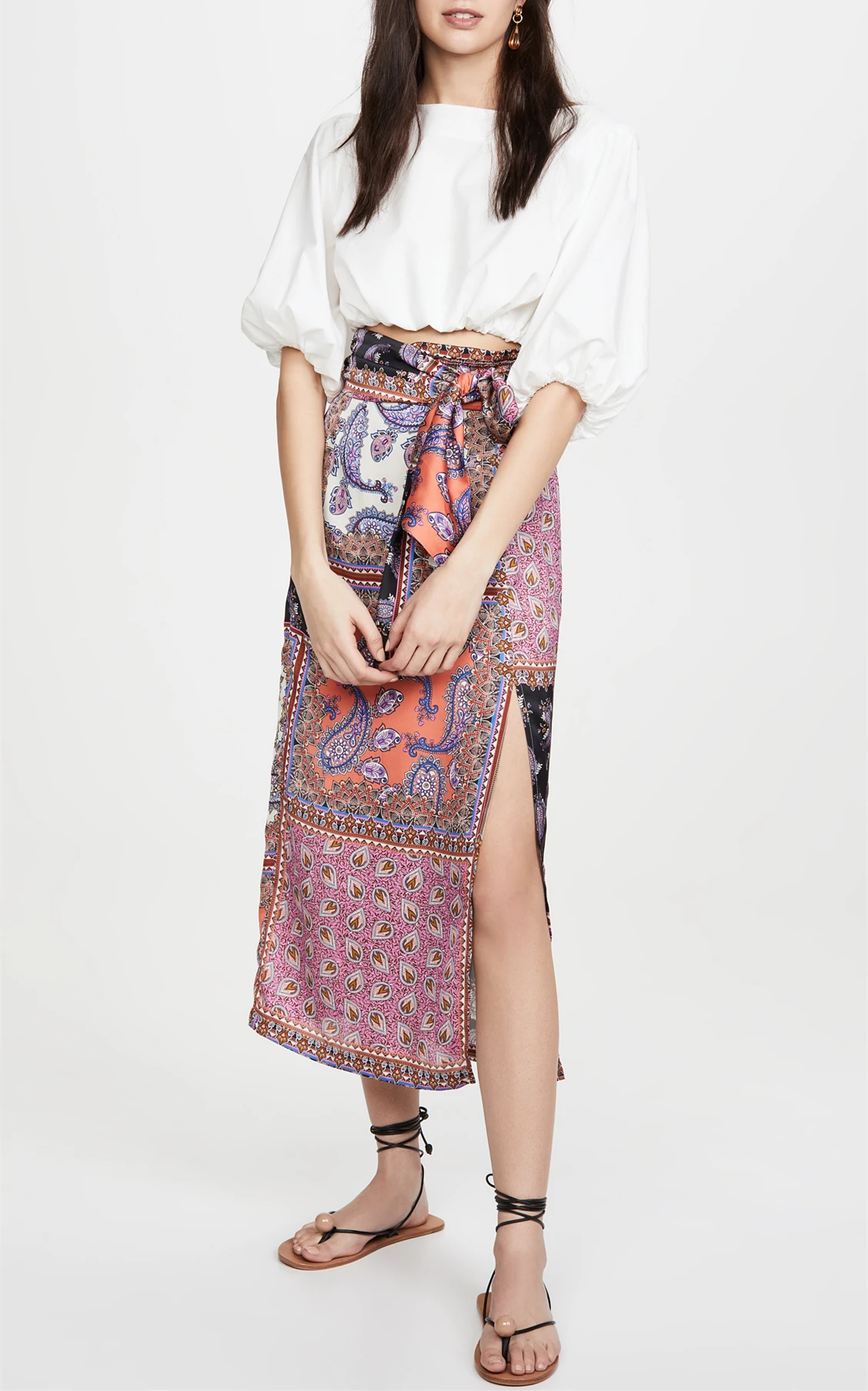 2021 Latest Design Ethnic Paisley Pattern Breathable Skirt With Lace Up