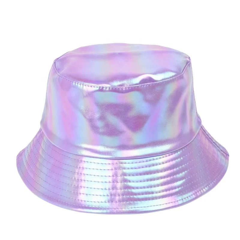 New design Stylish Silver Patent Leather Bucket Summer Fishing Hat