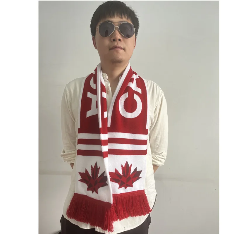 Knit Acrylic  Sports Scarf  USA Italy  Brasil Argentina Custom Men Jacquard Acrylic Football  Fan Scarf For Winter