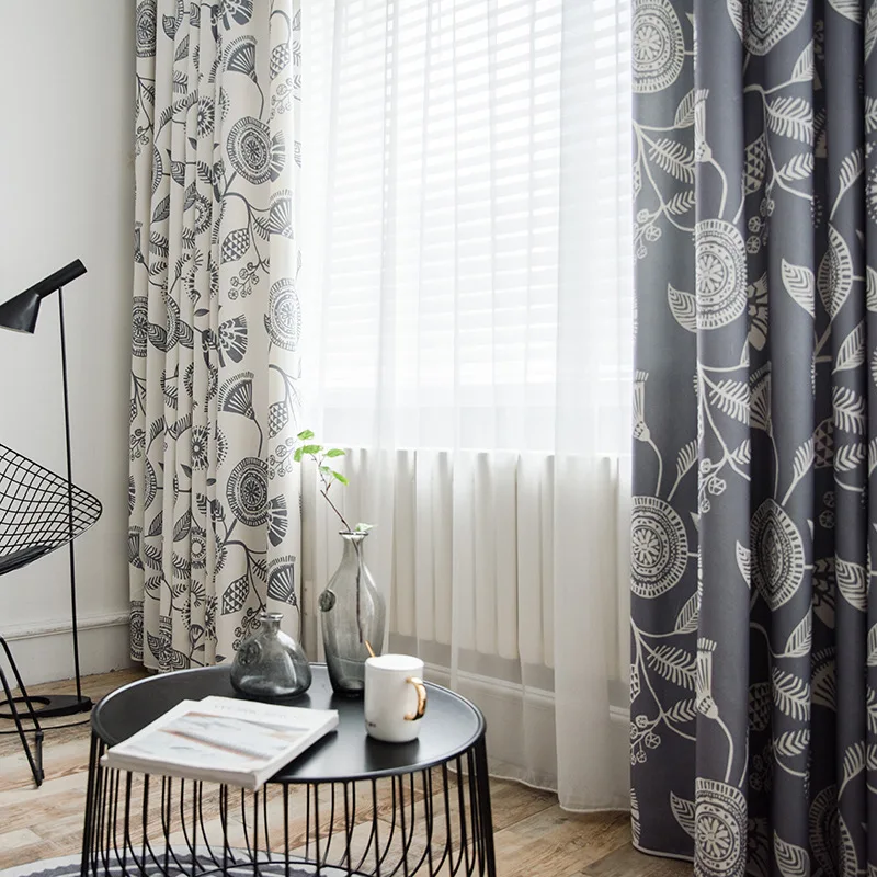 Minimally modern ins Nordic style printed color blocked linen curtains