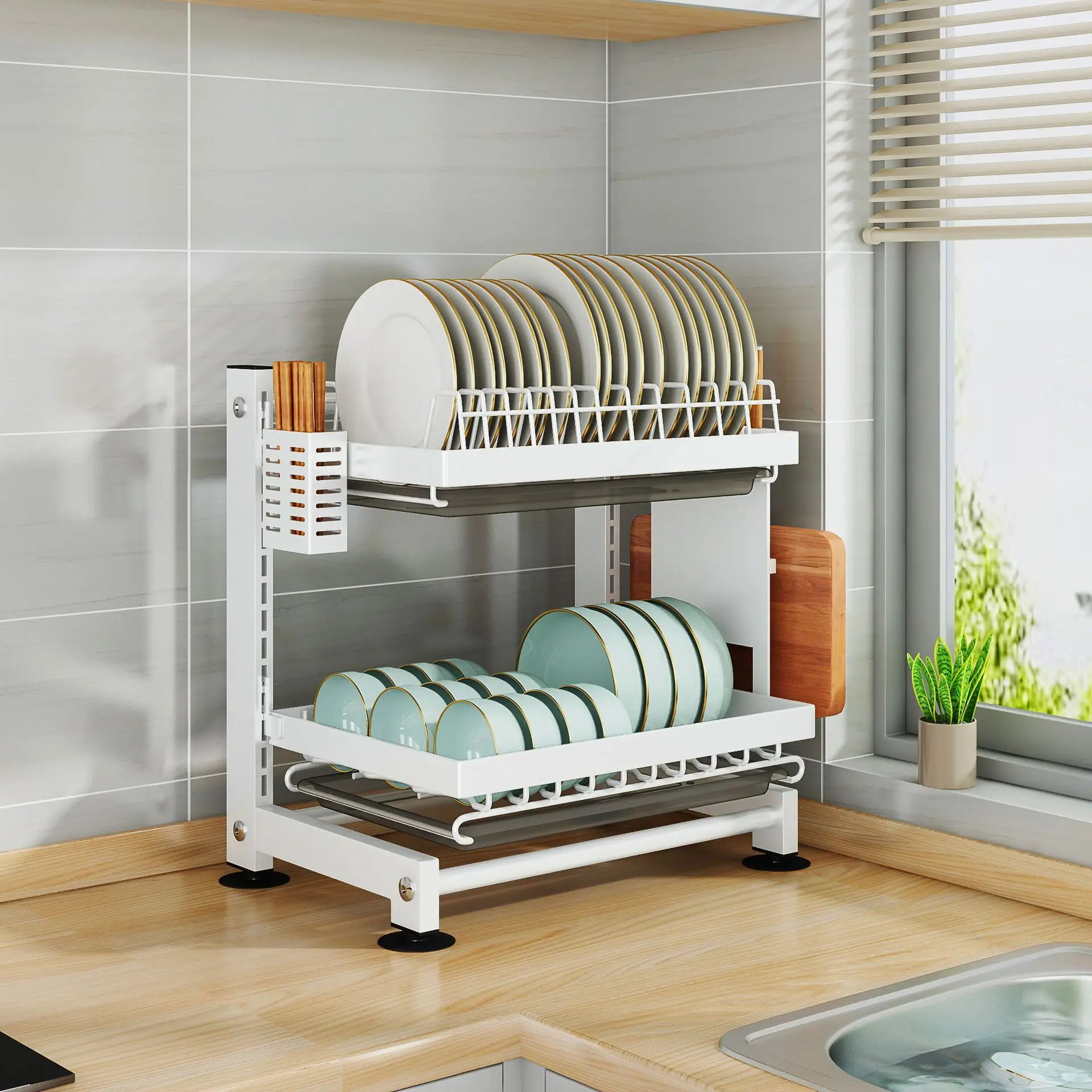 Stainless Steel 2 Tiers Dish Drying Rack Holder Drainer Over Sink Storage Shelf Kitchen Organizer