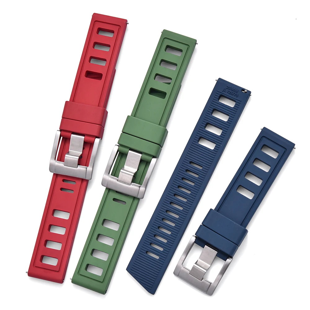 JUELONG Black Diver Fluoroelastomer Rubber Watch strap 20mm 22mm ISO FPM Rubber Quick Release Strap With 316L Ss Buckle