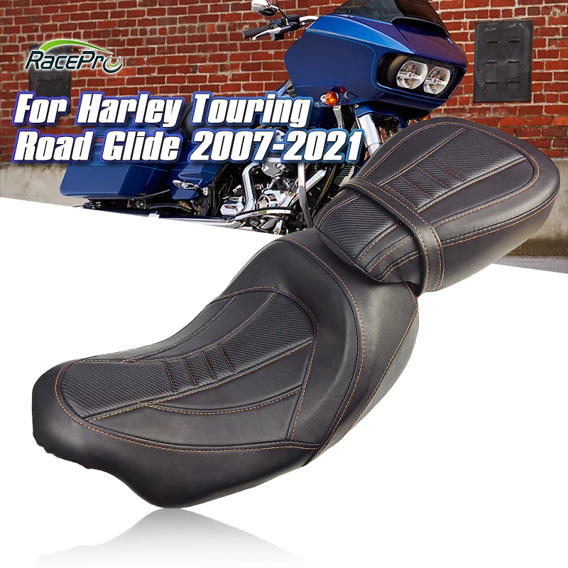 RACEPRO Braided Pattern Motorcycle Custom Seat Driver PassengerTwo-Piece 2-Up Seat for Harley FLHR Touring Road Glide 2007-2021