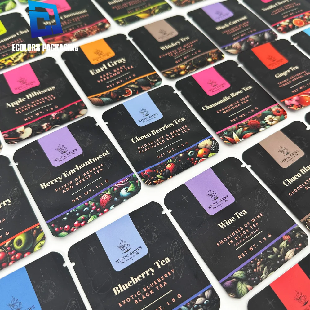 Low Moq Food Grade Customized Soft Touch Packaging Three Side Seal Sachet Matte Black Flat Pouch Organic Herbal Tea Bags