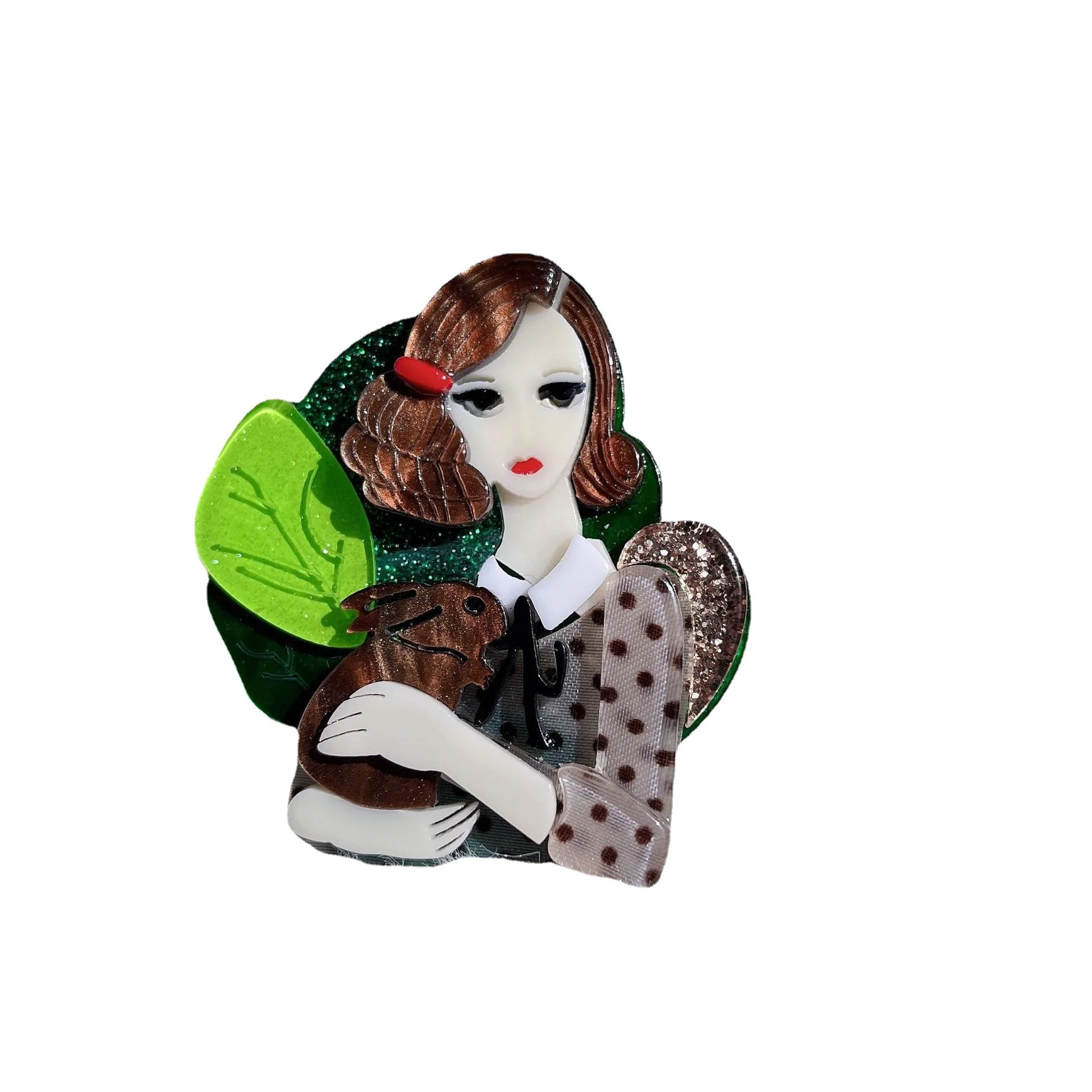 Japan Korea Cartoon Girl Holding Rabbit Brooch Pin Spring Summer Acrylic Patchwork Brooch Jewelry Bag Accessory Wholesale