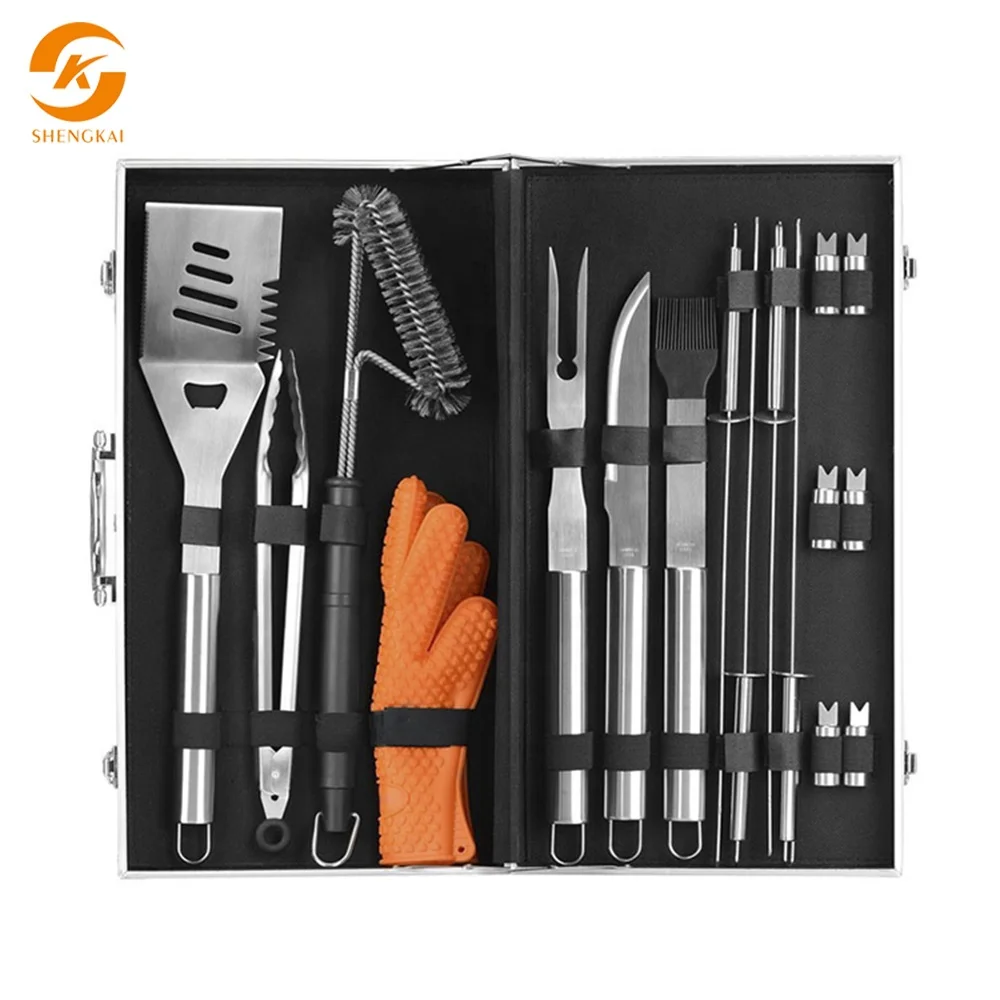 BBQ Tools Set Grill Utensils BBQ Grill Accessories Set for Barbeque Cover Heavy Duty Stainless Steel Hot Sale 18PCS 1.5mm