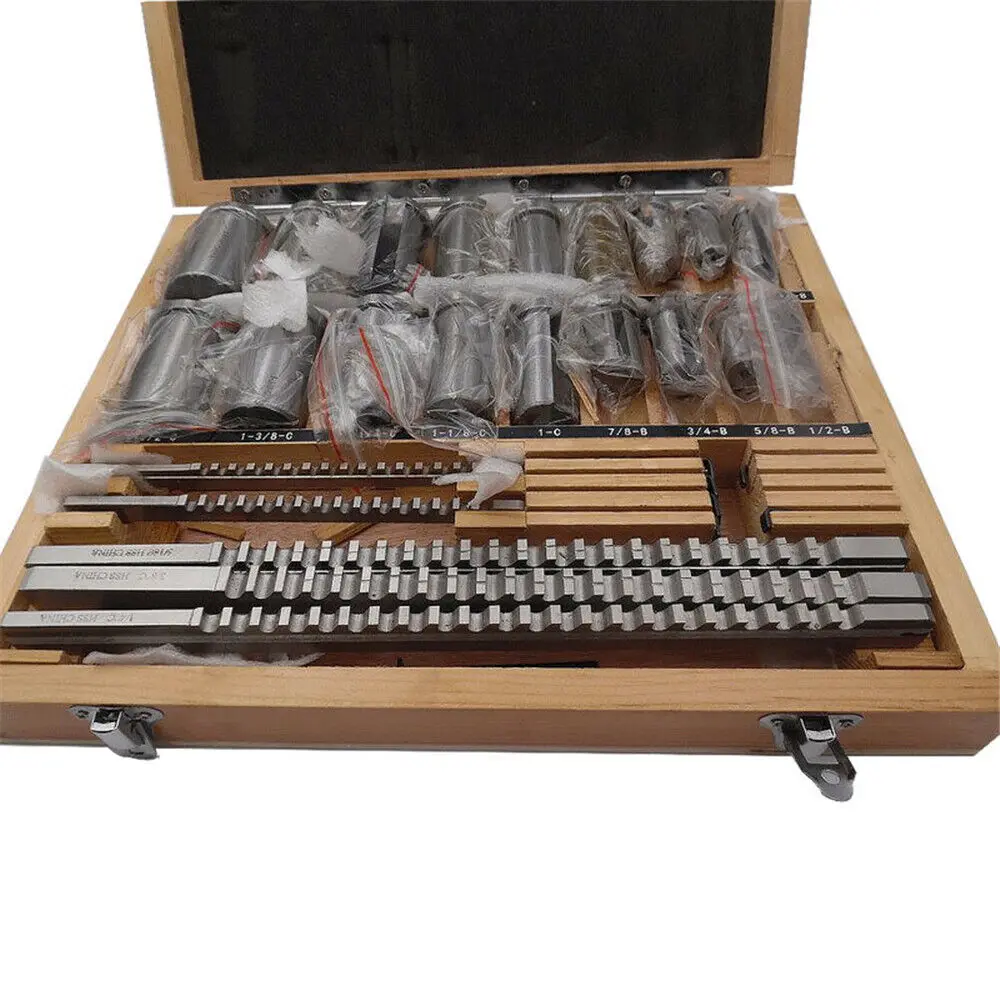 30pcs Keyway Broach Set Inch Sized 5pcs Broaches 1/2'-1-1/2' 18pcs Bushings and 7pcs Shims HSS Keyway Tool for CNC Machine New
