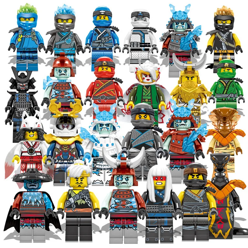 24Pcs Anime Movie Characters Ninja Go Minifigs with Luxury Ninja Weapons Building Blocks Sets Mini Figures Kids Block Toys
