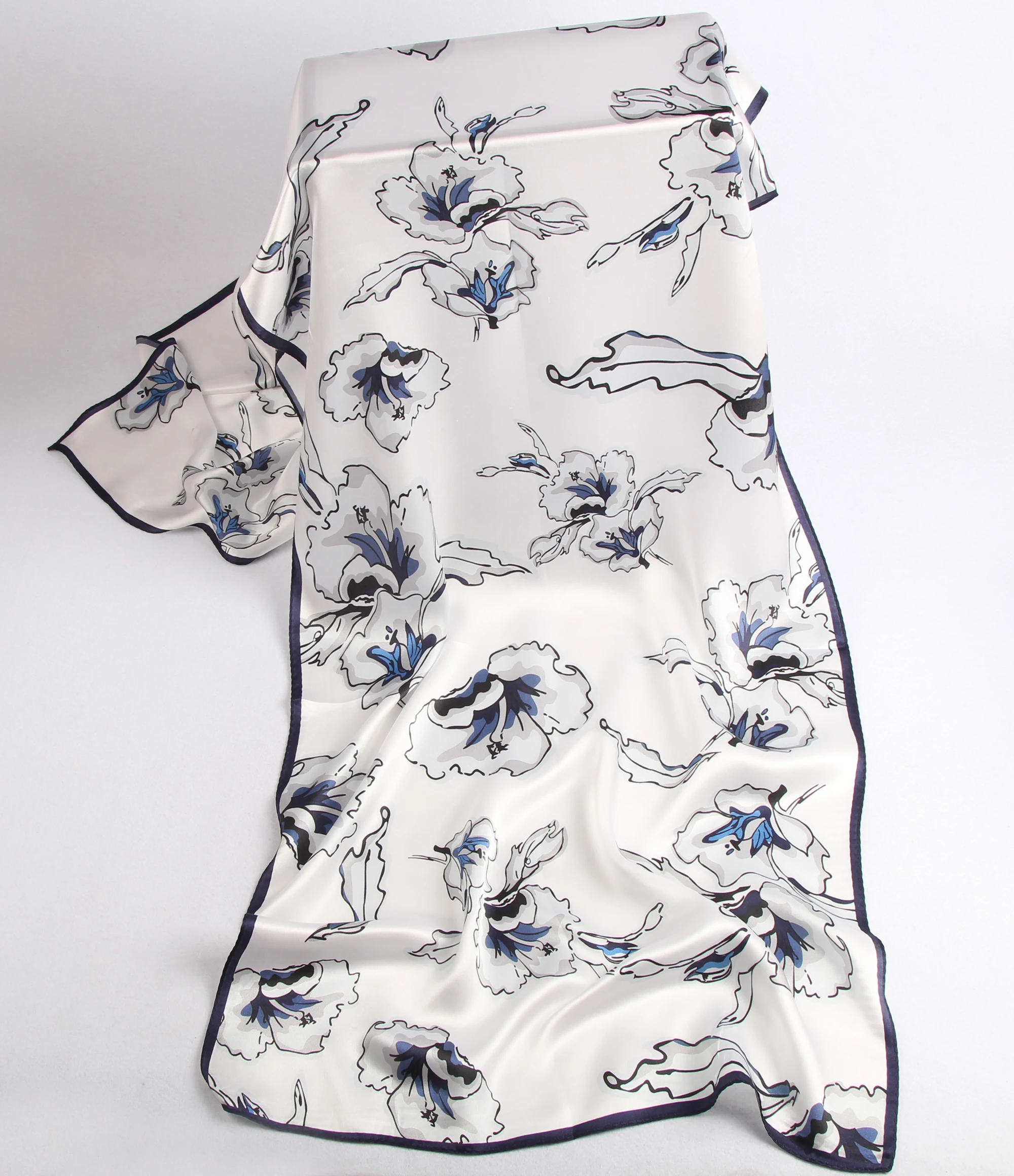 New Chinese simple and elegant flower womens silk  printed square scarf