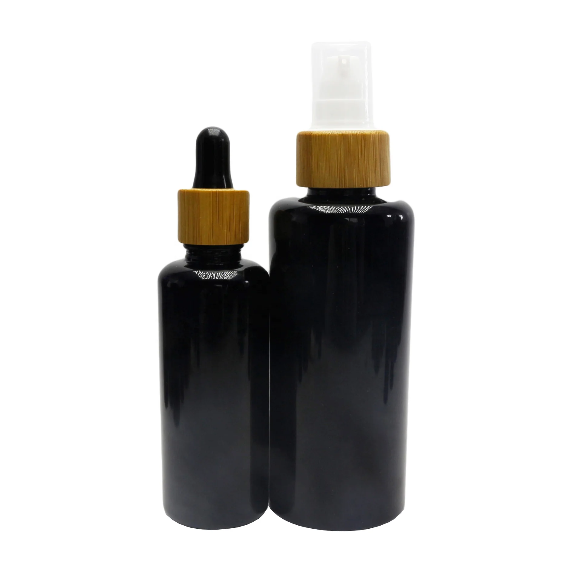 50ml 100ml violet black glass dropper spray bottle with bamboo top for cosmetic packaging VJ-CC430