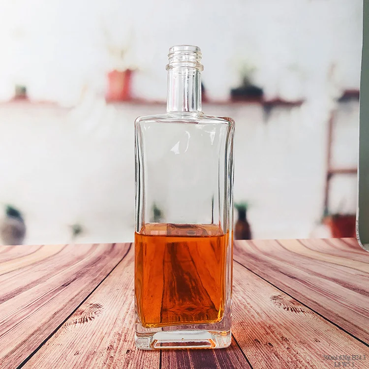
 Gin Liqueur Bottles Square Shape Clear Square Glass Bottle For Vodka  