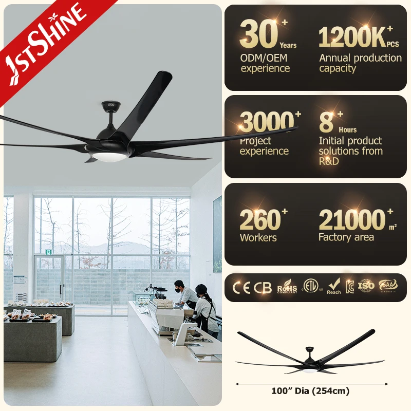 1stshine ceiling fan industrial dc motor 6 ABS blades black 100 inch big ceiling fan
