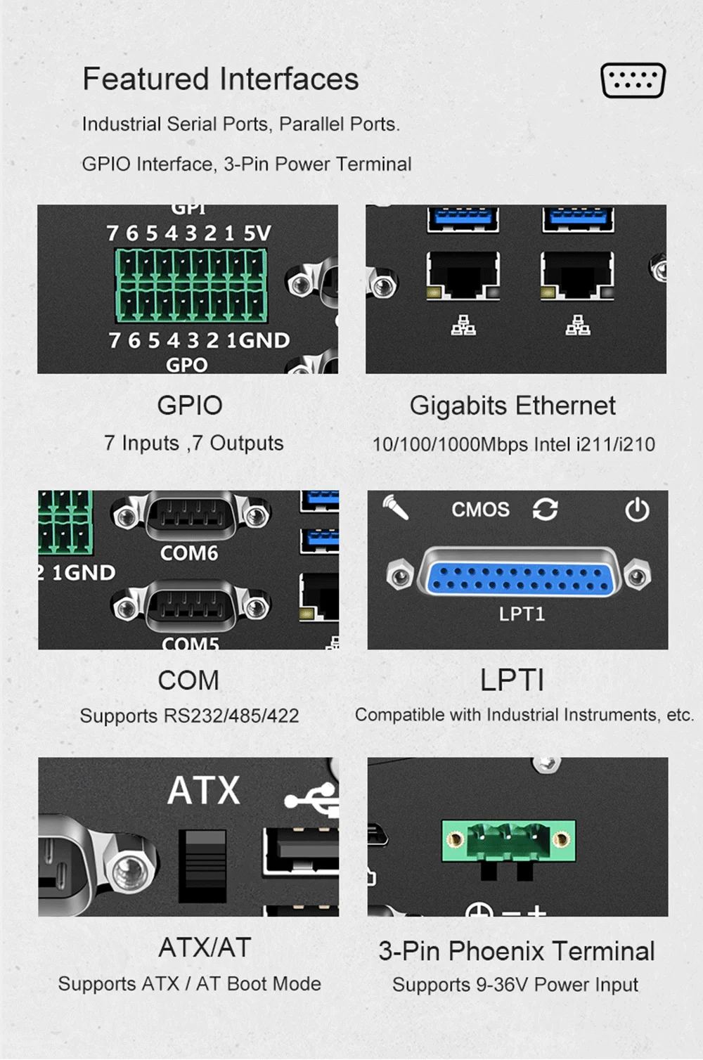 Fanless Computer Industrial PC Mini Project Desktop Core i3 i5 i7 w/ 2*RJ45 6*RS232 RS485 2* DDR4 M.2 mSATA GPIO LPT PS2