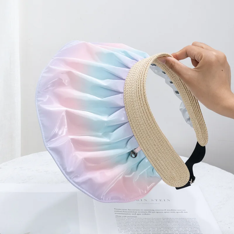 Fashion Shell Shape Gradient Empty Top  hat Wide Brim Outdoor Tour Beach Fordable Anti-UV Female Lady Sun Visor Hat