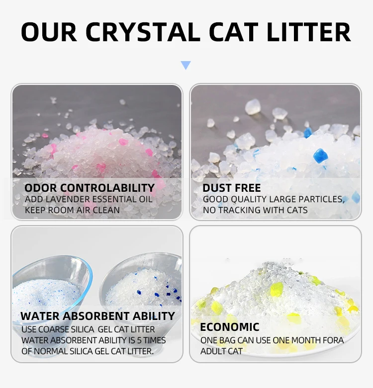 OEM ODM Factory Sales Dust Free 1-6Mm 1-8Mm Silica Gel Crystal Cat Litter