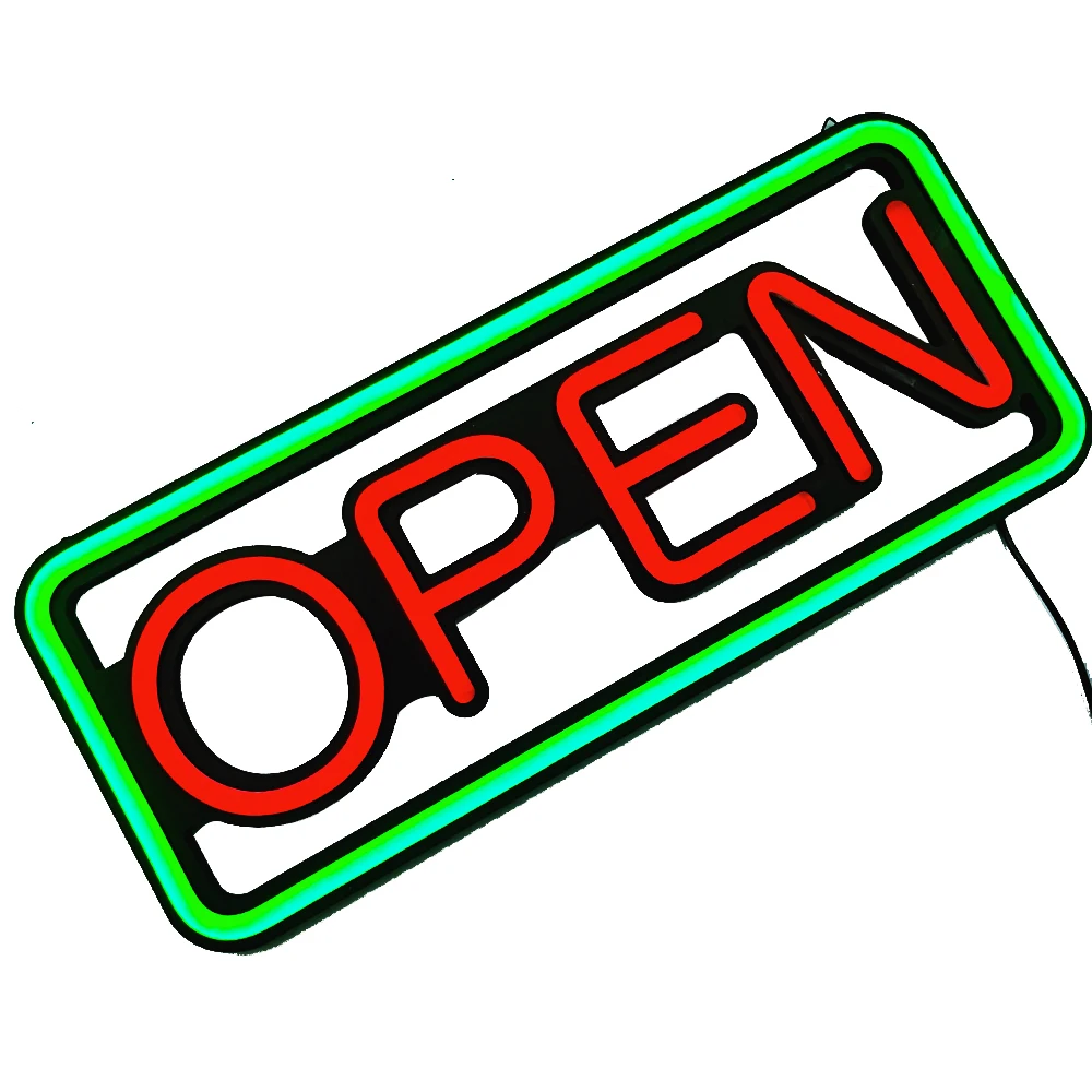 
LED OPEN Sign 19 x 8 inches Level Style LED Neon OPEN Sign Matt Black Bass With Super Bright LED Neon for Coffee Bar Store sign 