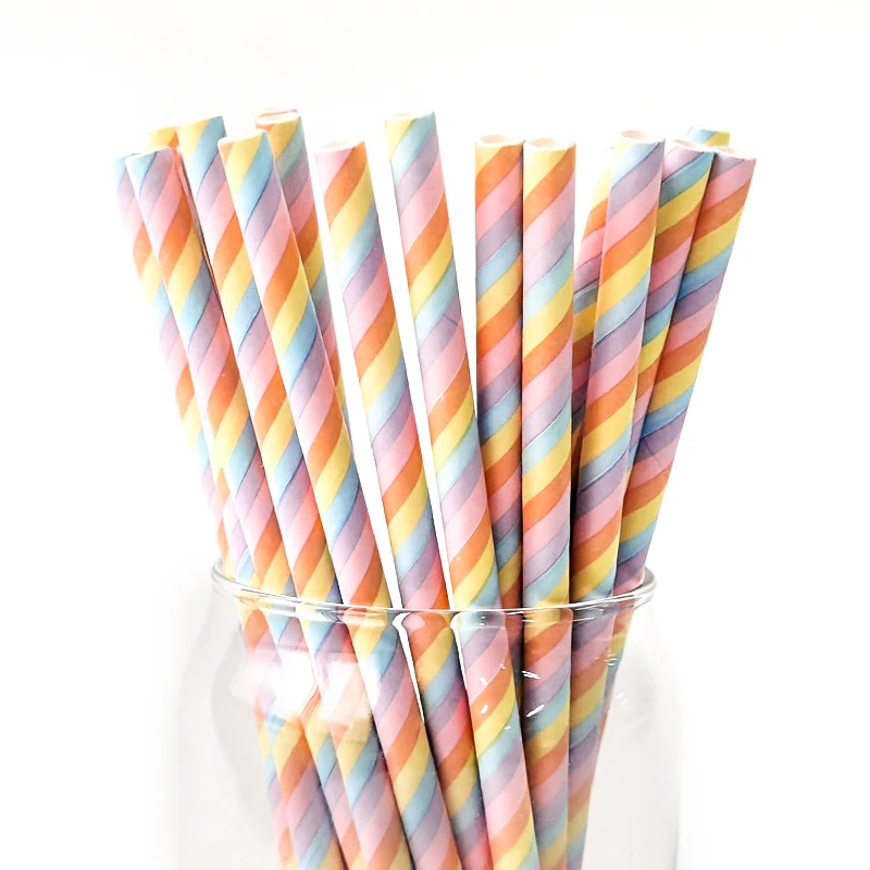 Wholesale Colored Christmas Paper Straw Food Grade Disposable Colorful Striped Paper Drinking Straws