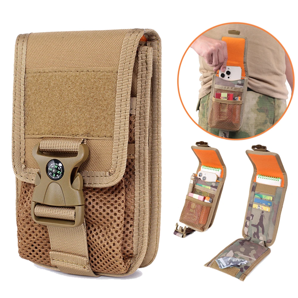Tactical double layer phone pouch with compass buckle tactical belt Pouch molle outdoor small phone bag