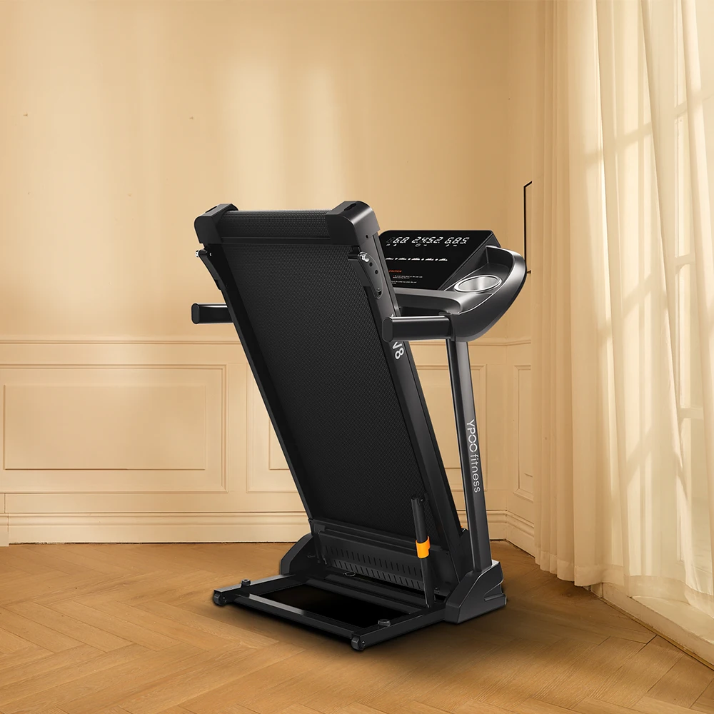 YPOO 38CM running  platform LED running machine  home fitness electric  China V8 treadmill OEM factory treadmill foldable